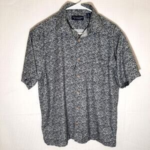 Roundtree Yorke M Shirt Men Black White Leaf Print Short Sleeve Button Cotton